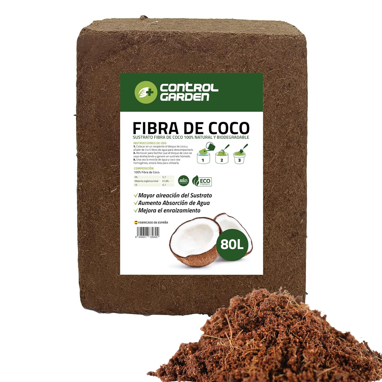 Sustrato de fibra de coco 80L · 100% natural · Pack 5 kg